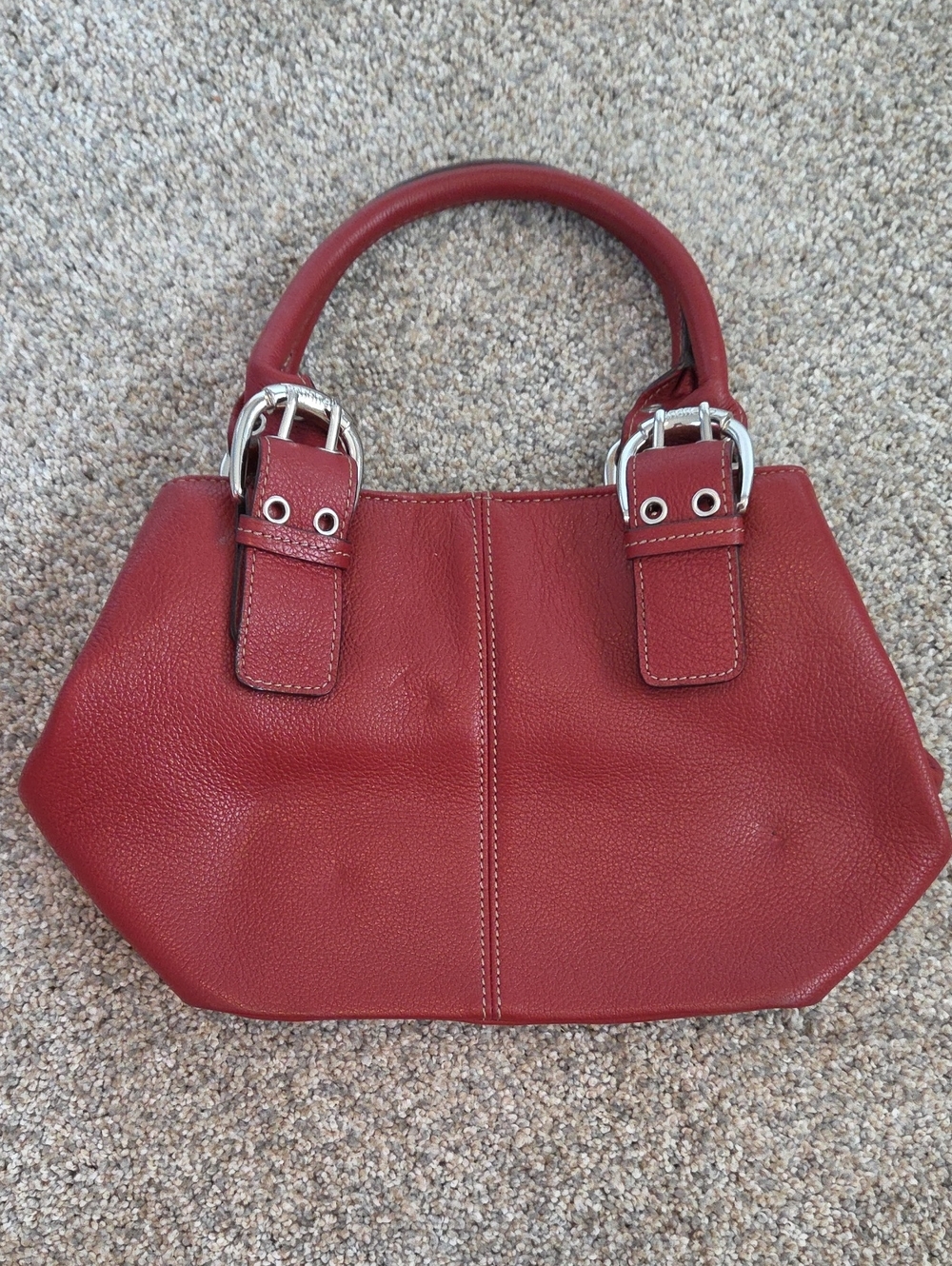 Tignanello Red Shoulder Bag with Buckle Accents